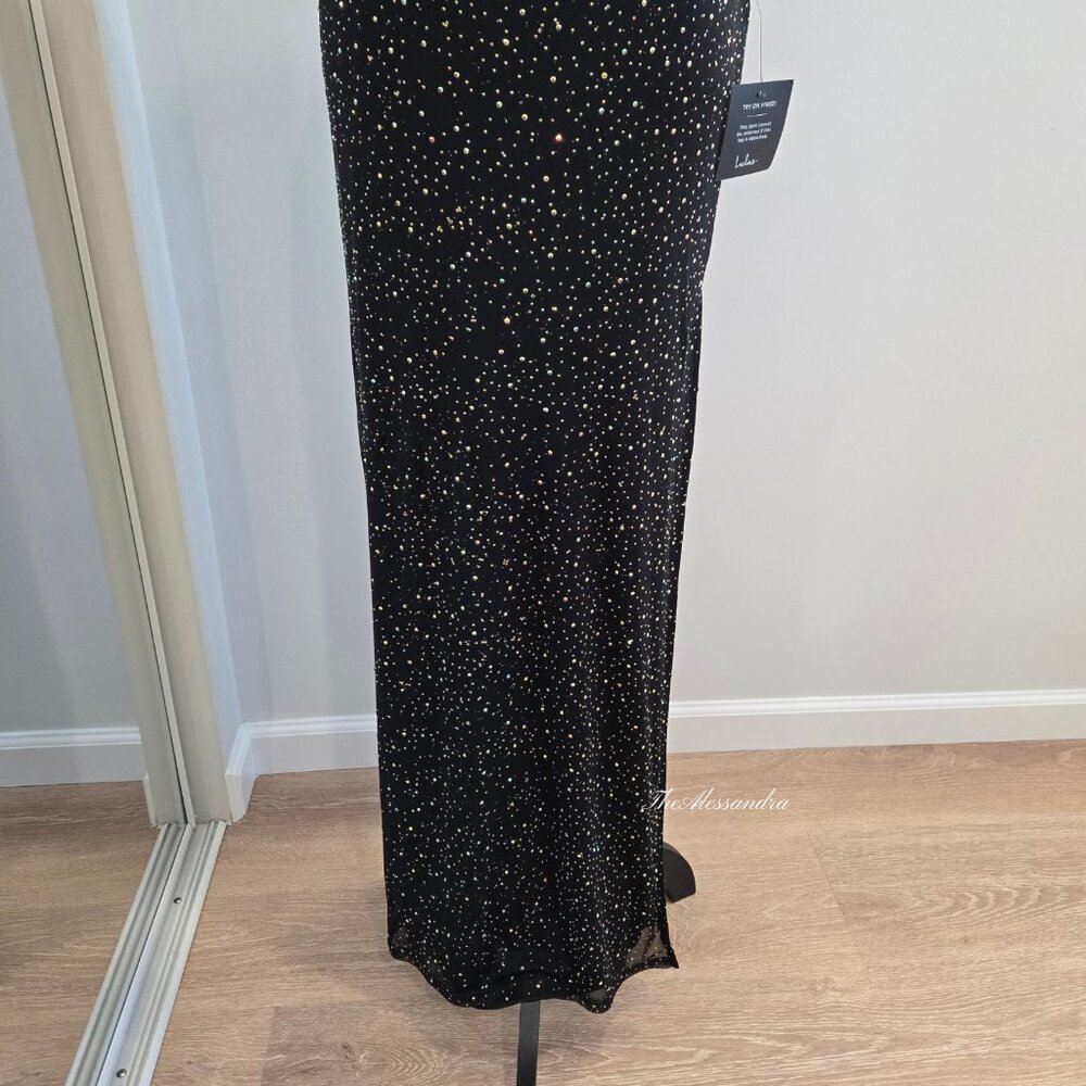 Lulus Black Rhinestone Maxi Dress Small New With Tags Missing Some Rhinestones - Picture 12 of 16